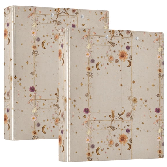 Three Ring Binder Retro Texture Flowers Moon 1.5 Inch Round Binder D-Rings for Office Supplies and More