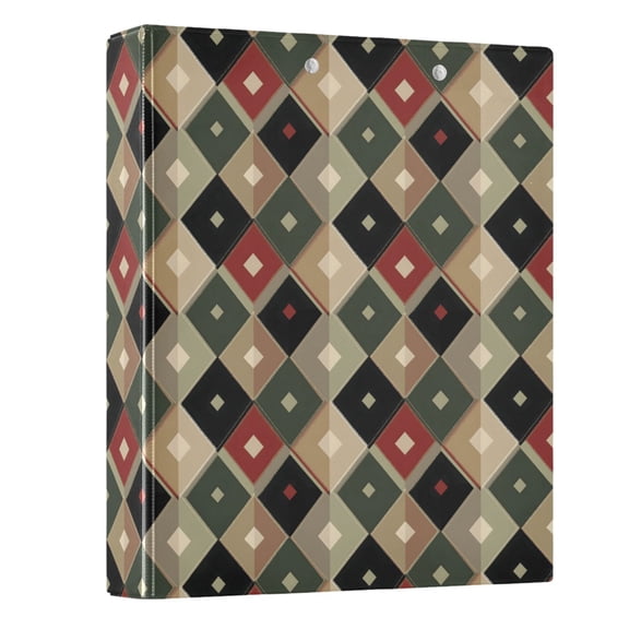 Three Ring Binder Vintage Red Black Green Argyle Pattern 1.5 Inch Round Binder D-Rings for Office Supplies and More