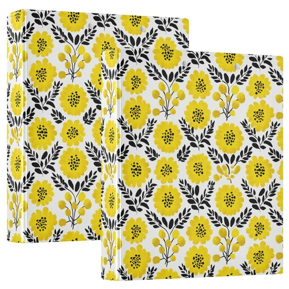 Three Ring Binder Yellow Flower Pattern 1.5 Inch Round Binder D-Rings for Office Supplies and More