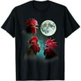 thumbnail image 1 of Three Rooster Chickens Howl At Moon 3 Wolfs Wolves Parody T-Shirt, 1 of 5