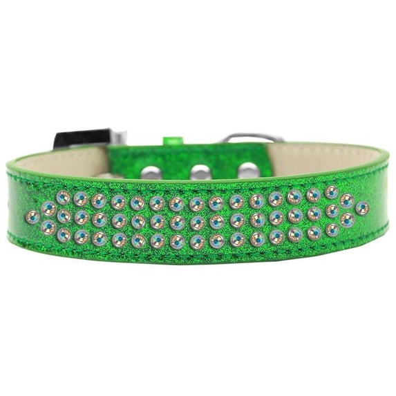 Three Row AB Crystal Ice Cream Dog Collar, Emerald Green - Size 16