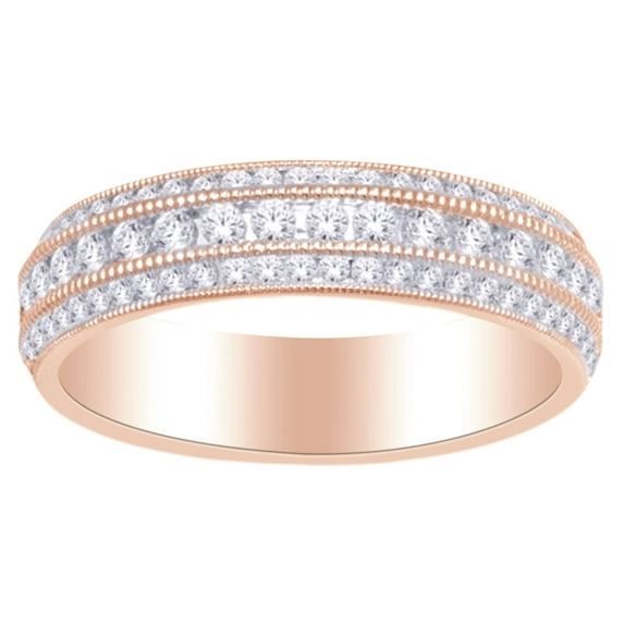 AFFY Three Row Band Ring In 14k Rose Gold With 0.75 CT Round White Natural Diamond With RING Size-5