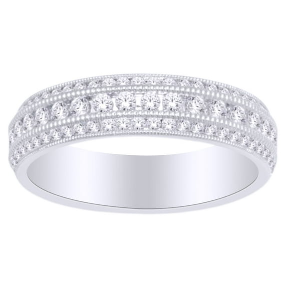 AFFY Three Row Band Ring In 14k White Gold With 0.75 CT Round White Natural Diamond With RING Size-5