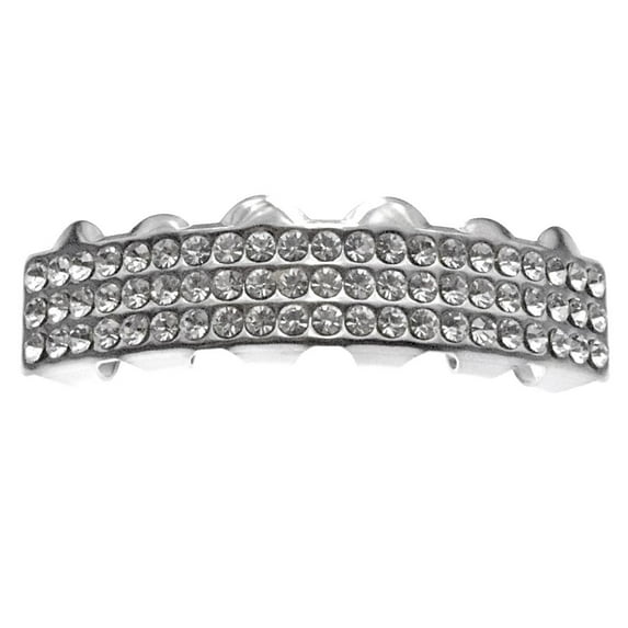 Three Row Bling Best Grillz Top Teeth Silver Tone Hip Hop Grills