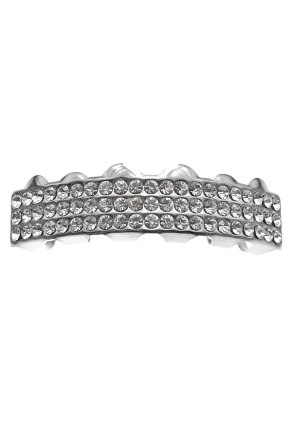 Three Row Bling Best Grillz Top Teeth Silver Tone Hip Hop Grills