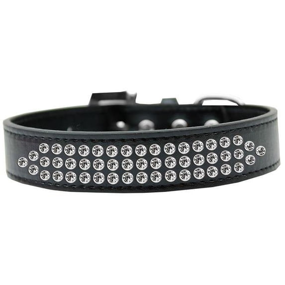Three Row Clear Crystal Dog Collar, Black - Size 14