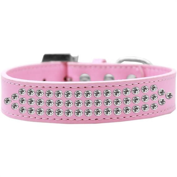 Three Row Clear Crystal Dog Collar, Light Pink - Size 16