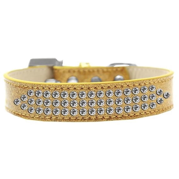 Three Row Clear Crystal Ice Cream Dog Collar, Gold - Size 20