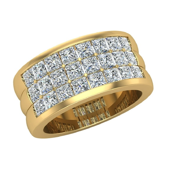 Three Row Princess Cut Diamond Wedding Band Half-way 2.40 CTW 14K Gold