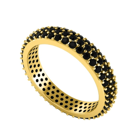 Three Row Round Black Spinel Eternity Band 925 Sterling Silver Gold Vermeil Mother's Day Gift Ring