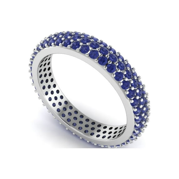 Three Row Round Blue Cz Eternity Band 925 Sterling Silver Valentines Day Gifts Ring