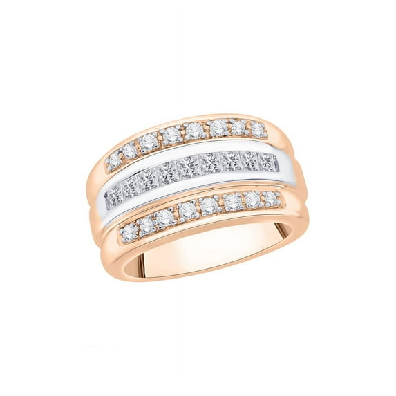 Three Row Round and Princess Cut Diamond Wedding Band in 14K Rose Gold (3/4 cttw) (I-Color, SI3/I1-Clarity) (Size-5.5)
