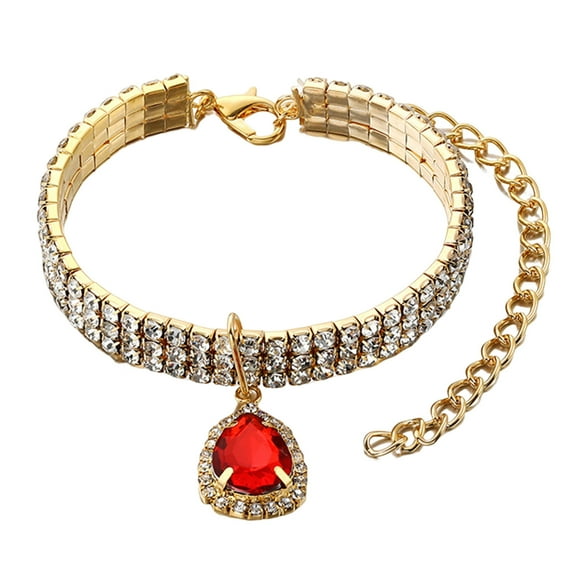 Three Rows Of Diamond Encrusted Rhinestone Pet Collars Water Drop Coloured Pendants Stretch Dog And Cat Necklace Jewellery L