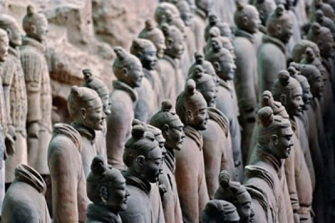 Three Rows of Qin Terra Cotta Warriors Xian China Canvas Art - Adam Jones DanitaDelimont (35 x 23)