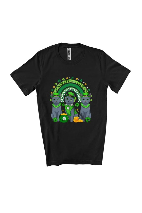 Three Russian Blue Owner Shamrock Rainbow; St. Patrick's Day Lucky Irish Unisex T-Shirt