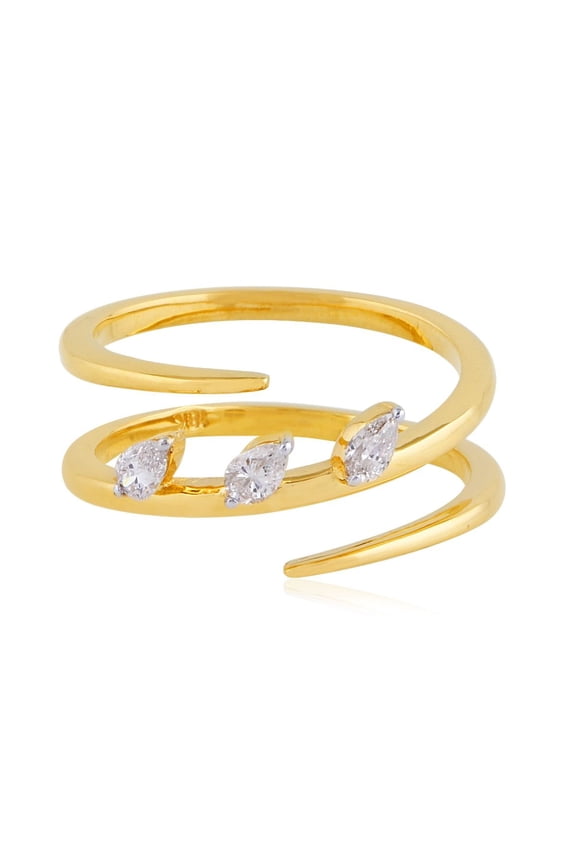 Three SI Clarity HI Color Diamond 0.25 TCW Solid 18Kt Yellow Gold Promise Spiral Ring