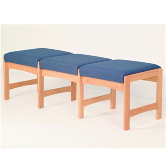 Powder Blue and Light Oak Solid Oak 3-Seat Bench