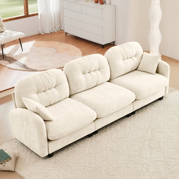 Three Seat Modular Sectional Couch With Soft Chenille Fabric And High Density Foam Tufted Backrest For Living Room Or Bedroom Beige
