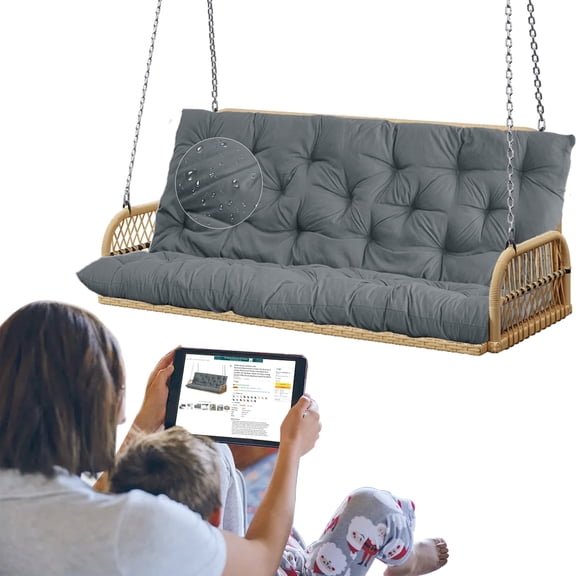 XXLYY Three Seat Swing Replacement Cushions, Porch Swing Cushions, Thickened Waterproof Polyester Fabric Bench Cushion with Ties, Replacement Cushion for Outdoor Patio Swing