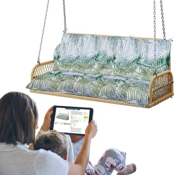 XXLYY Three Seat Swing Replacement Cushions, Porch Swing Cushions, Thickened Waterproof Polyester Fabric Bench Cushion with Ties, Replacement Cushion for Outdoor Patio Swing