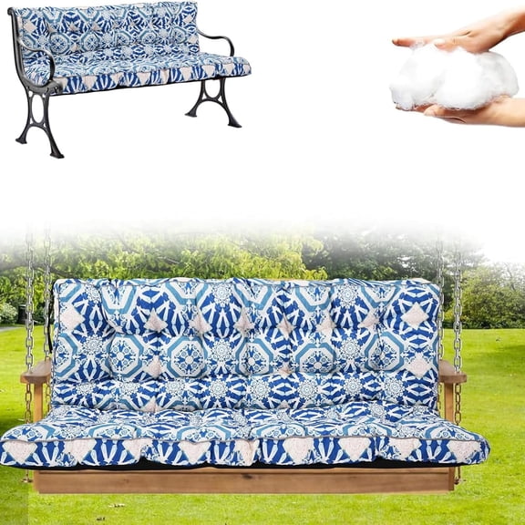Three Seat Swing Replacement Cushions with Ties, Boho Blue, 40 x 55 in | Porch Swing Cushions, Outdoor Waterproof Bench Cushion with Backrest for garden benches and outdoor furniture