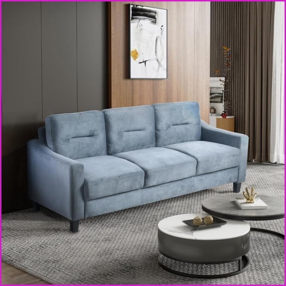 Three-Seat Velvet Sectional Sofa for Small Living Room/Office – Plush Comfort | Velvet | Cushion Back | Blue Gray