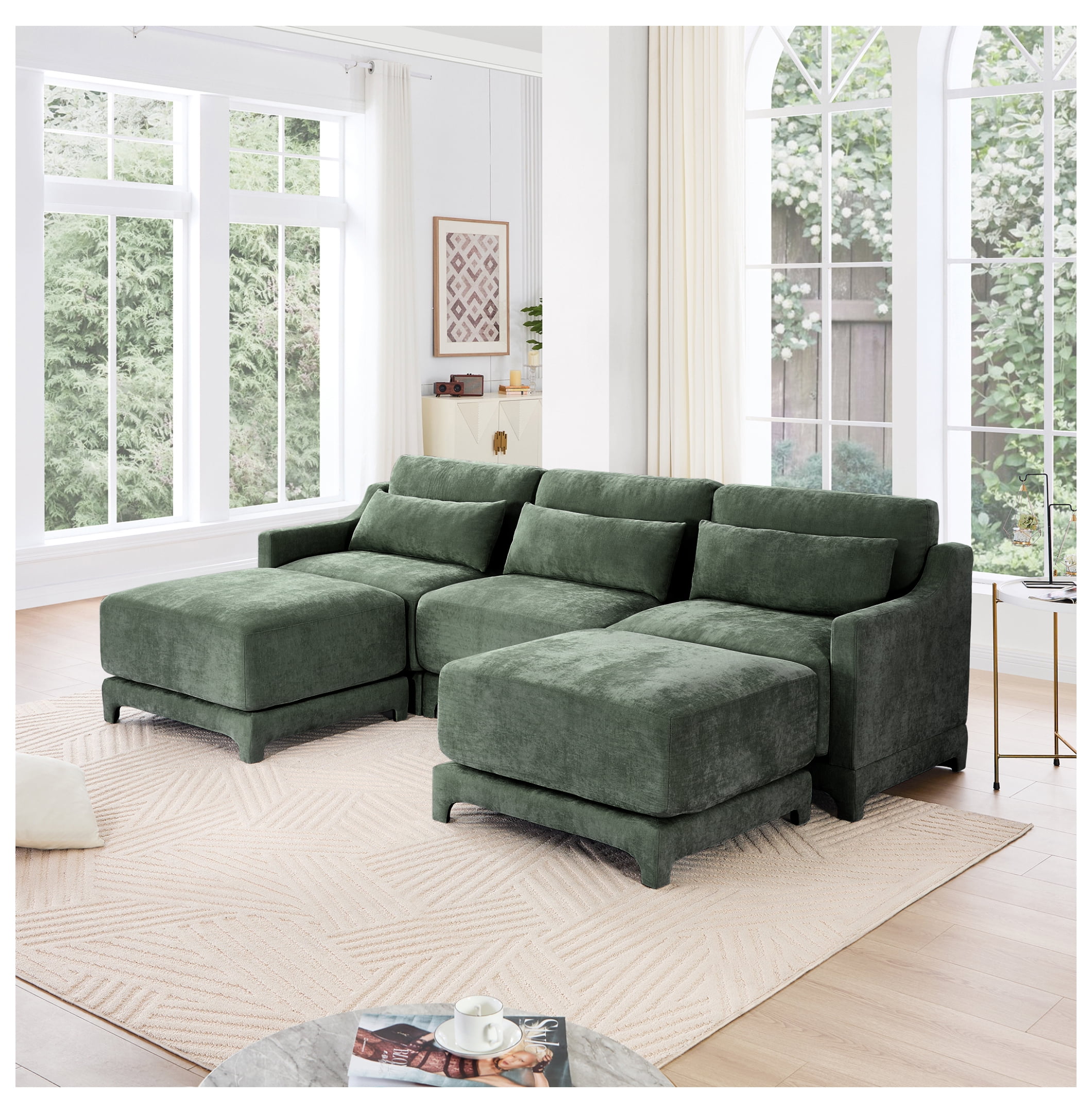 ThreeSeater Sofa with Ottomans, Chenille Fabric Living Room Couch — free download