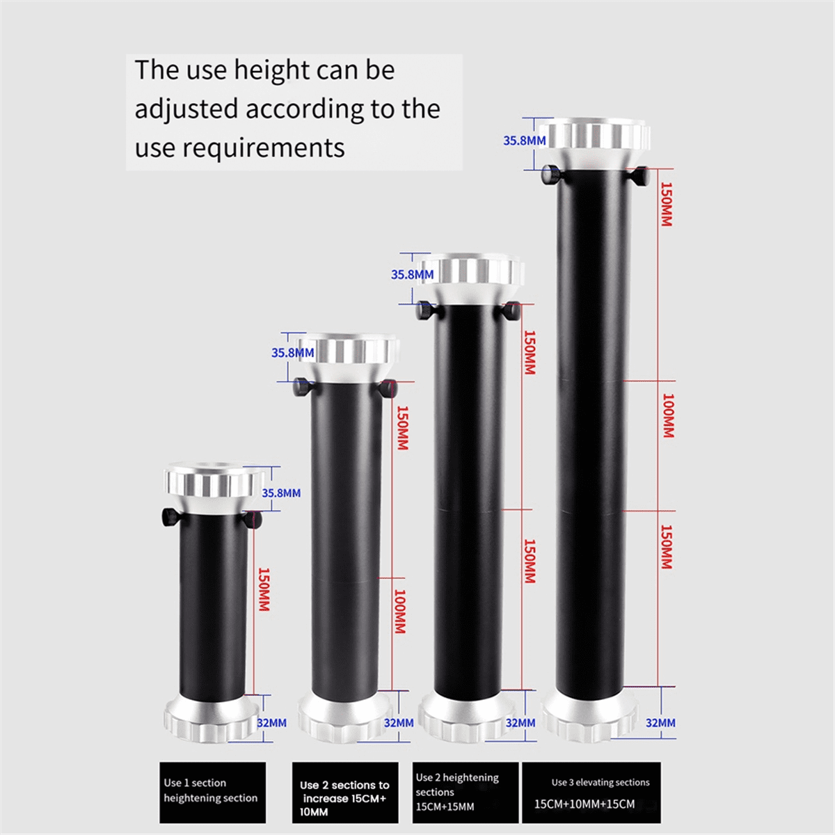 Three Section Extension Tube for Increase Height Between