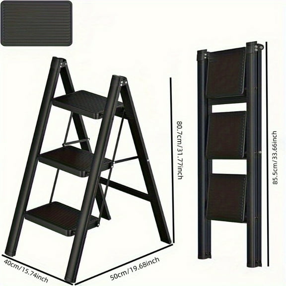 Three-Section Folding Step Ladder, Lightweight Household Storage Four-Section Ladder, Portable Step Stool, Suitable for Multi-Functional Uses in Home, Office, Warehouse, Retail Store.