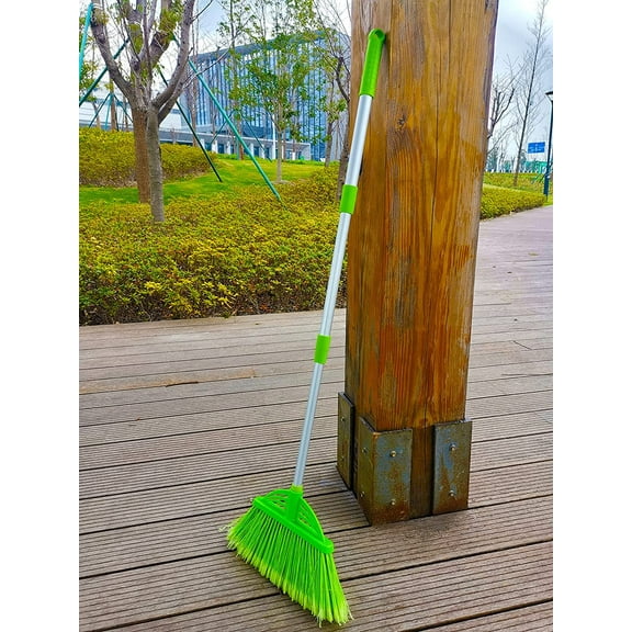 Three-Section Telescopic Aluminum Alloy Rod Long-Handled Broom for Housekeeping Garden Camping Outdoor&Indoor, 3 CPS Green