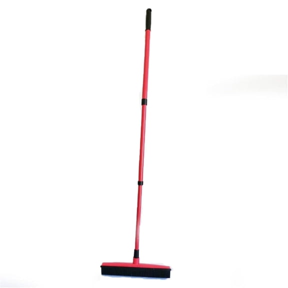Three-Section Telescopic Pole Carpet Delinting Broom, Rubber Broom Carpet Rake Pet Hair Remover Broom, Extendable Long Handled Broom Fur Remover Broom, for Carpet Couch (Red)