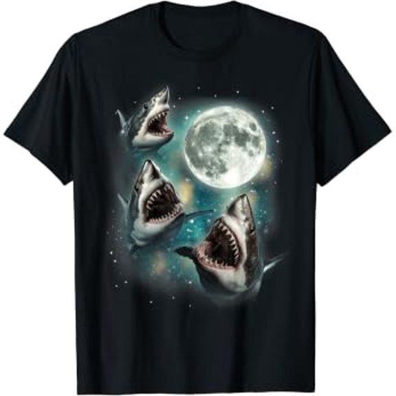 Three Shark Moon | 3 Great Whites Howling Wolfs Moon Parody T-Shirt
