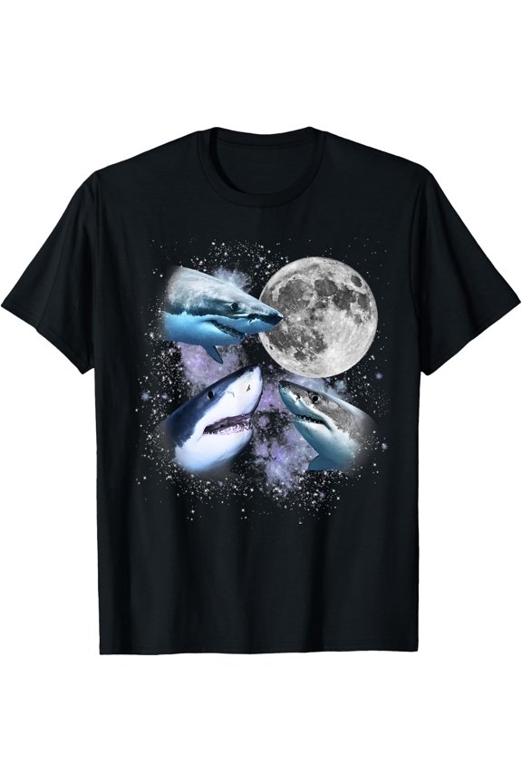 Three Sharks Vintage Graphic 90S Retro Shark Moon T-Shirt Unisex S-5XL Hot Trending Shirt, Vintage Birthday Gift