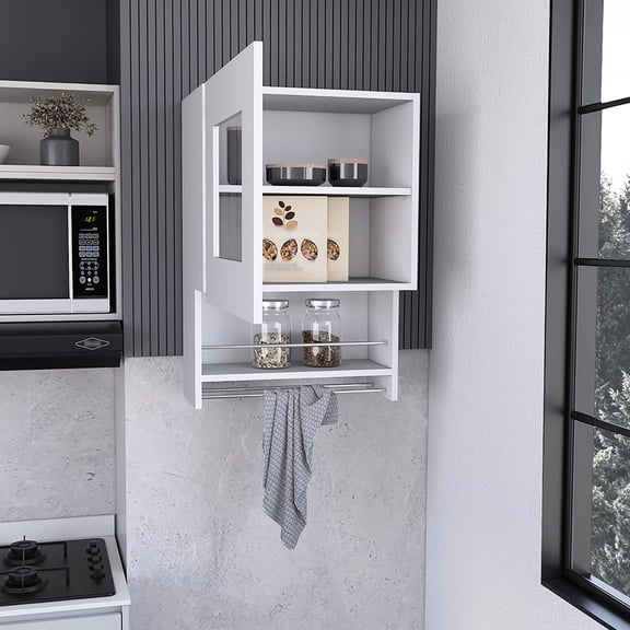 Three - Shelf White Kitchen Cabinet / Ideal for Any Room Decor, Simple Installation