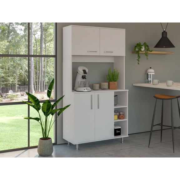 Three-Shelf White Kitchen Cabinet | Store Big Items & Be a Prep Meal Station | TSCA Compliant Main Material | Provide Functional Kitchen Storage