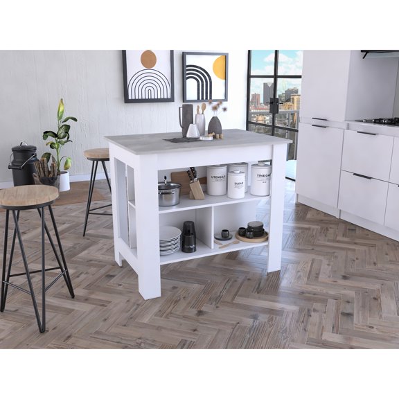 Three - Shelved Kitchen Island | Spacious Leg Room for Sitting and Prepping | Particle Board Build | Solves Storage Problem in Kitchen