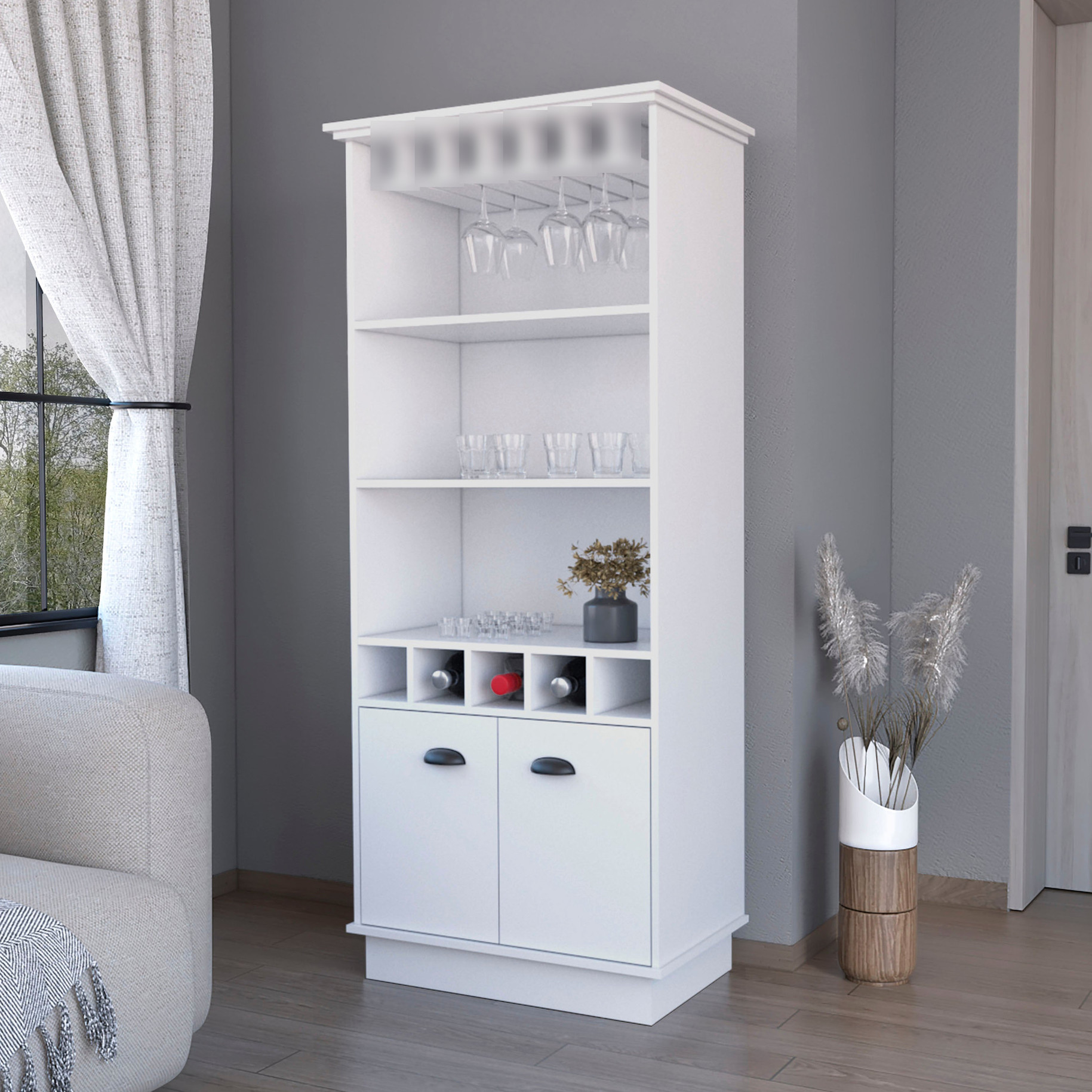 Three Shelves & Five Racks - Organize Bar Tools - Freestanding Cabinet ...