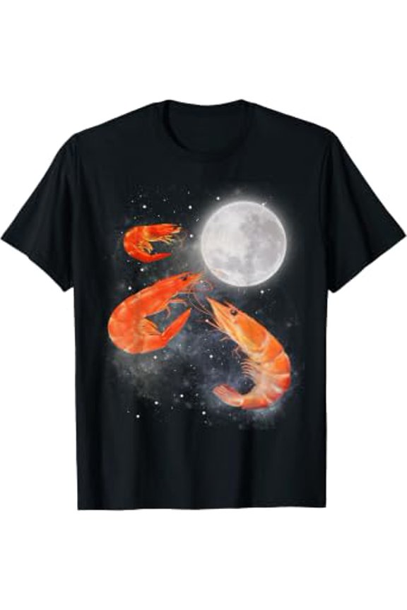 Three Shrimp Moon Howling At The Moon Funny Prawn Meme T-Shirt