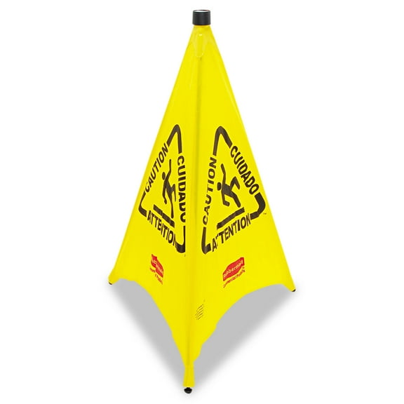 Rubbermaid Commercial Three-Sided Caution Wet Floor Safety Cone 21w x 21d x 30h Yellow 9S0100YL