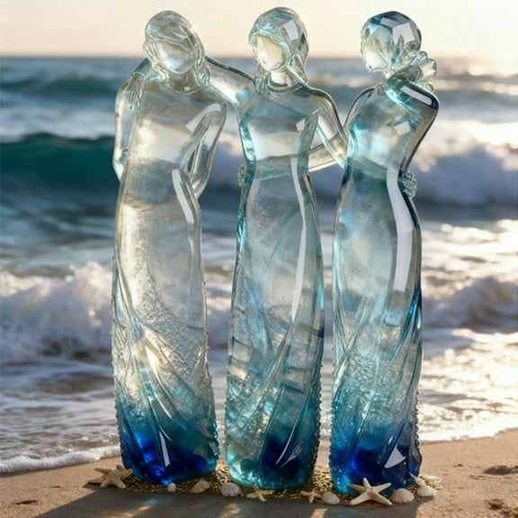 Three Sisters Embrace Angel Sculpture, Transparent Hope Goddess Figurine, Festive Christmas Thanksgiving Birthday Gift for Family Friends Home Desktop Decor, 3.74*5.31in, B