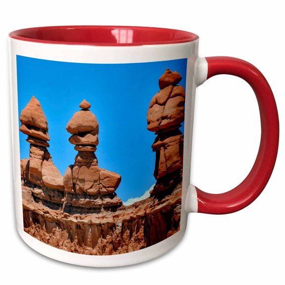 3drose, Three Sisters Hoodoos Close-up, Goblin Valley Sp, Utah, 11oz Two-tone Red Mug