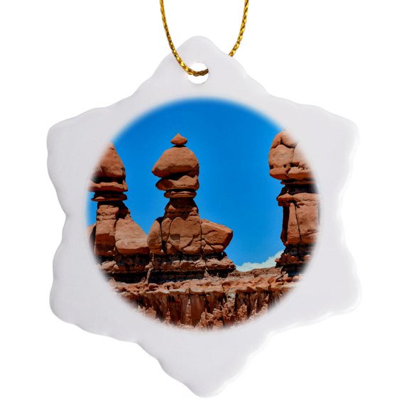 3drose, Three Sisters Hoodoos Close-up, Goblin Valley Sp, Utah, 3 inch Snowflake Porcelain Ornament