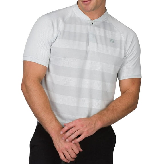 Three Sixty Six Men's Big Stripe Henley Polo Golf Shirt, X-Large Polar White -