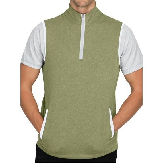 Three Sixty Six Men's Clubhouse Dry-Fit 1/4 Zip Golf Vest, Large Olive Green -
