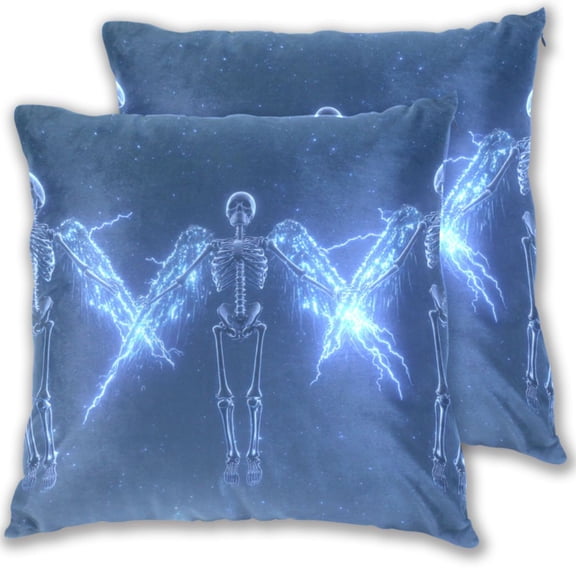Three Skeleton Flying Fantastic Throw Pillow Covers Pillowcases 20 x 20 Inch Home Decor 2 Packs for Bedroom Sofa
