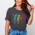 thumbnail image 1 of Three Skeletons Dancing Neon - Women's Garment Dyed Graphic T-Shirt, 1 of 16
