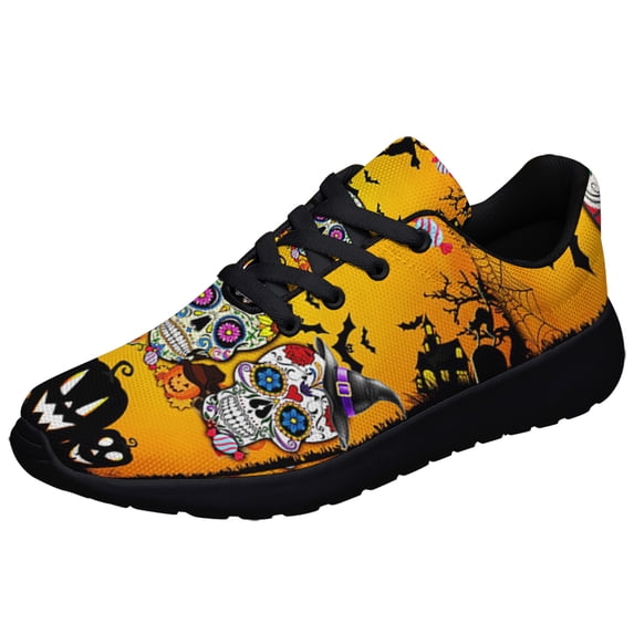 Three Skulls Halloween Shoes Sneakers for Women Men Black Size 4