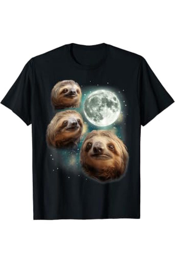 Three Sloth Moon | Funny 3 Lazy Animals Howling Parody Meme T-Shirt