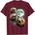 thumbnail image 1 of Three Sloth Moon Funny 3 Lazy Animals Howling Parody Meme Unisex T-Shirt for Men Women Kids Toddler,Maroon Color,Size M, 1 of 5