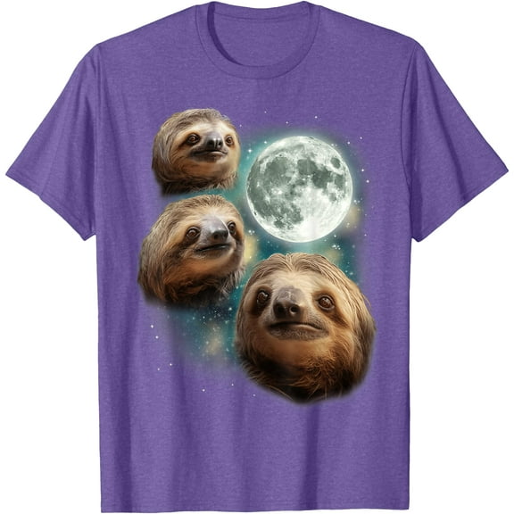 Three Sloth Moon Funny 3 Lazy Animals Howling Parody Meme Unisex T-Shirt for Men Women Kids Toddler,Violet Color,Size XL